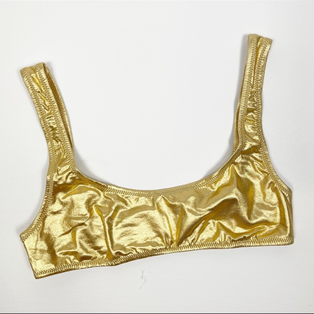 Solid & Striped Elle Bikini Top in Metallic Gold size Small
